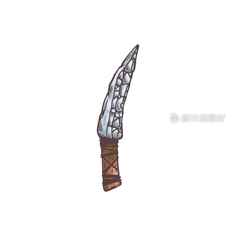 Stone age sharp knife with rock blade, sketch vector illustration isolated.